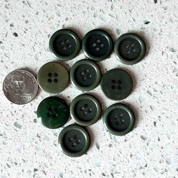 Y2K Vintage Buttons Lot Army Green 10 Pcs Round 4 Hole DIY Art Crafting Sewing - Picture 5 of 5